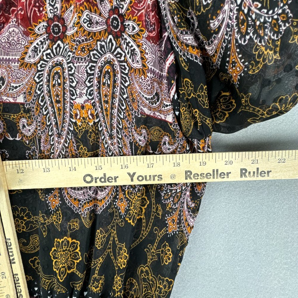 Fig & Flower Dress Womens Large Red Black Pullover Paisley Boho Shirring Tiered - Picture 11 of 15